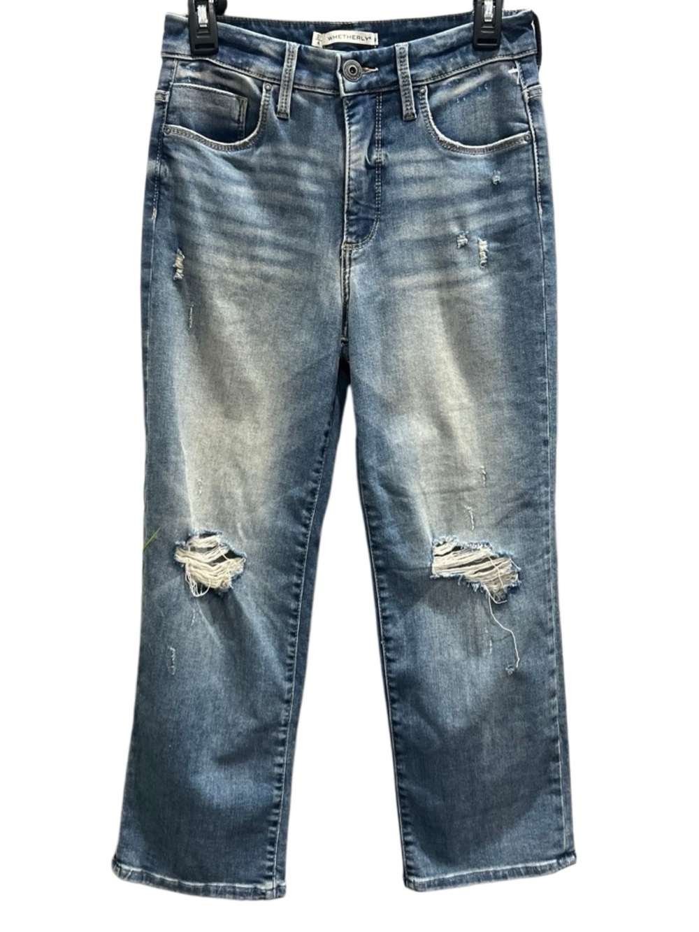 Whetherly James High Rise Straight Wide Leg Distressed Jeans size 4-27